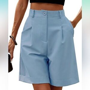 NWT Neecan Elegant Sky Blue Bermuda Shorts High Waist Elastic Wide Leg Casual XL
